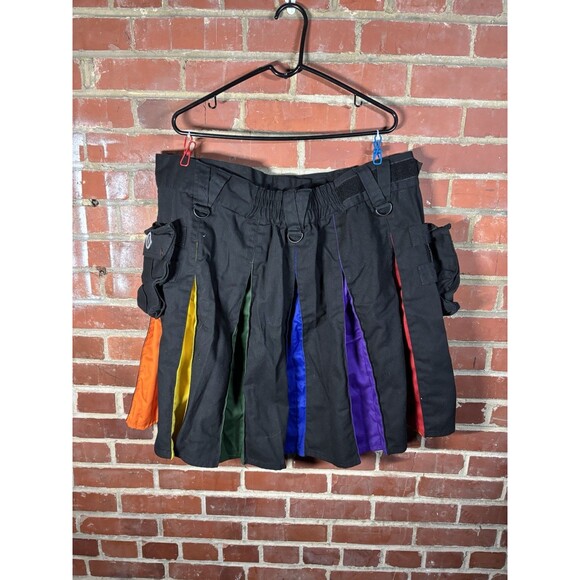 Verillas Black & Multicolor Cargo Kilt Size XL Adjustable Waist Rainbow Pride - Picture 1 of 8
